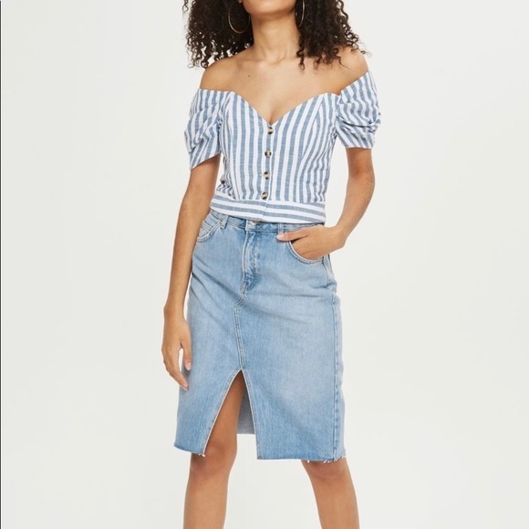 Topshop Dresses & Skirts - topshop moto denim raw hem midi pencil skirt